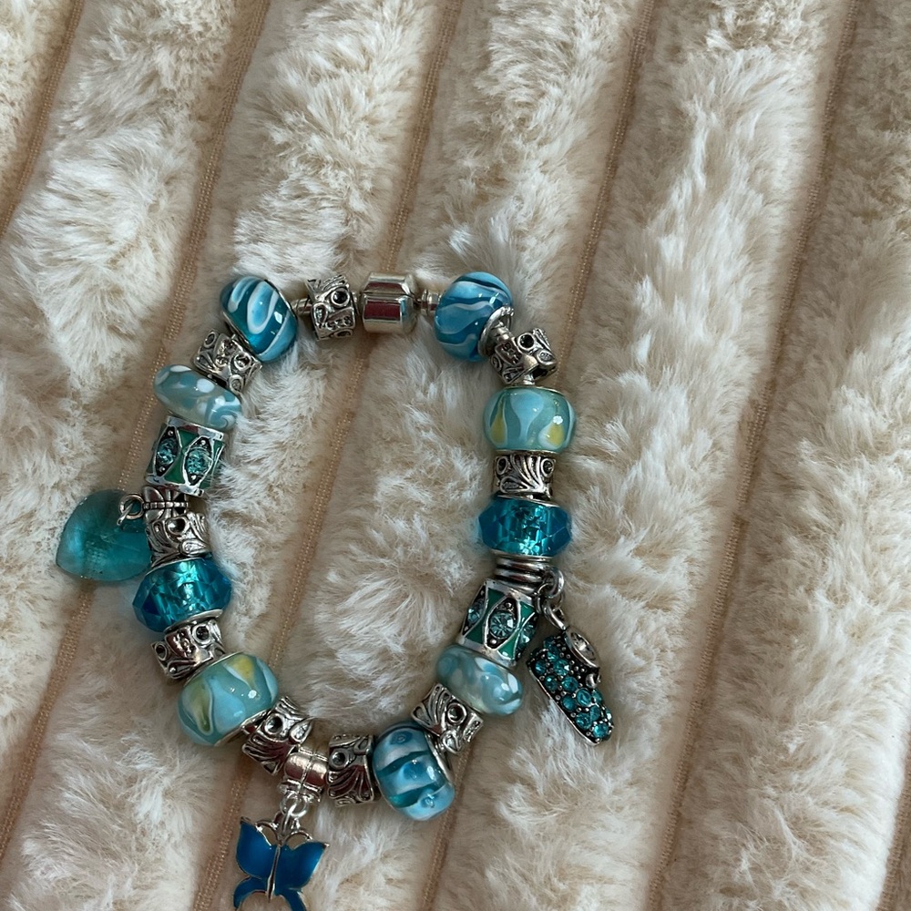 Chic Silver and Blue Charm Bracelet